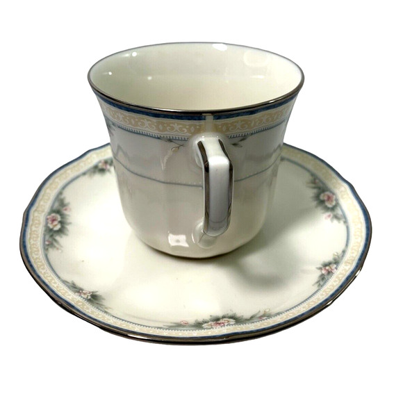 Vtg Noritake Allendale China Cup & Saucer Ivory Blue‎ Silver Trim Porcelain 7359 - Picture 5 of 8